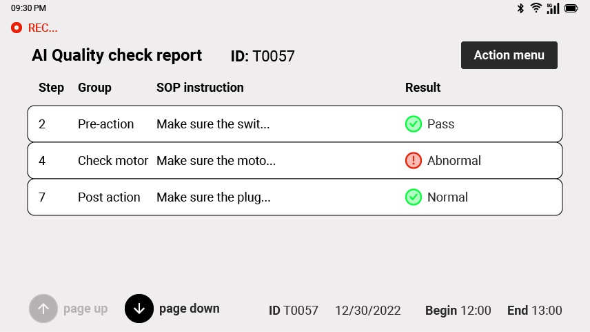 Software interface showing AI diagnostic report results